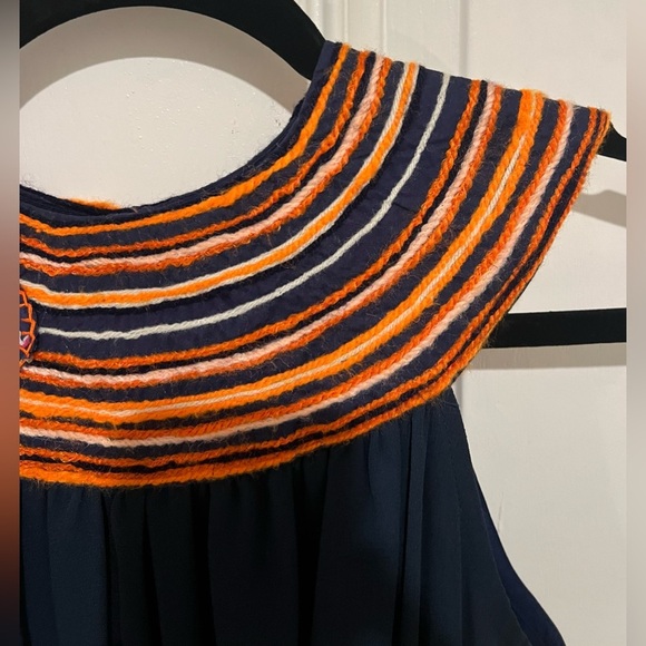 Judith March Anthropologie Navy Dress w/ Patchwork & Yarn Collar Sz Small - Picture 6 of 16